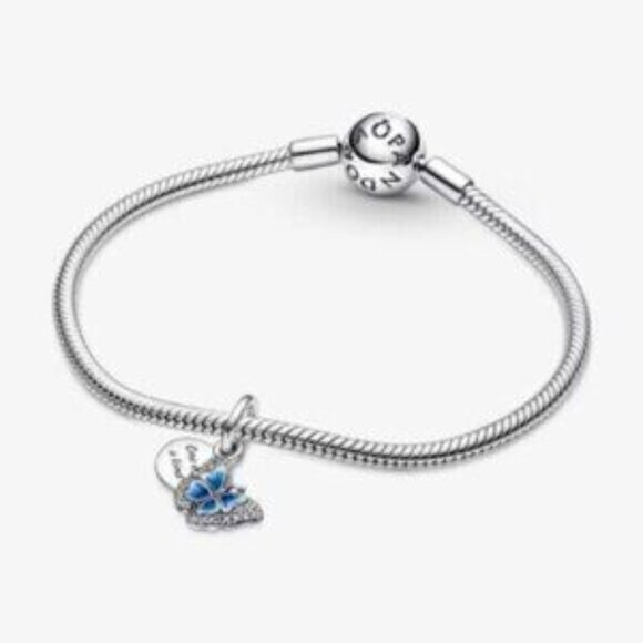 Pandora Blue Butterfly & Quote Double Dangle Charm - Picture 3 of 5